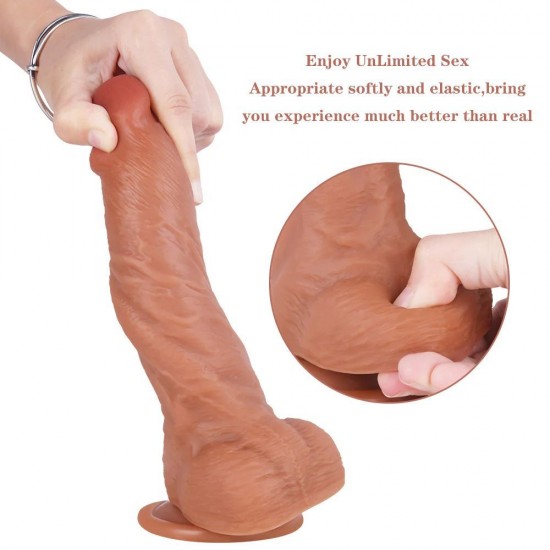 7.7 Inch Raised Veins Ultra Realistic Liquid Silicone Curved Dildo with Balls