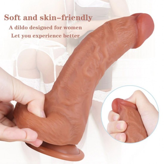 7.7 Inch Raised Veins Ultra Realistic Liquid Silicone Curved Dildo with Balls