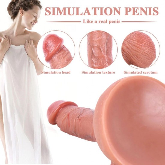 7.9 Inch Ultra Realistic Dual Density Silicone Built-in Keel Strong Suction Cup Dildo with Balls