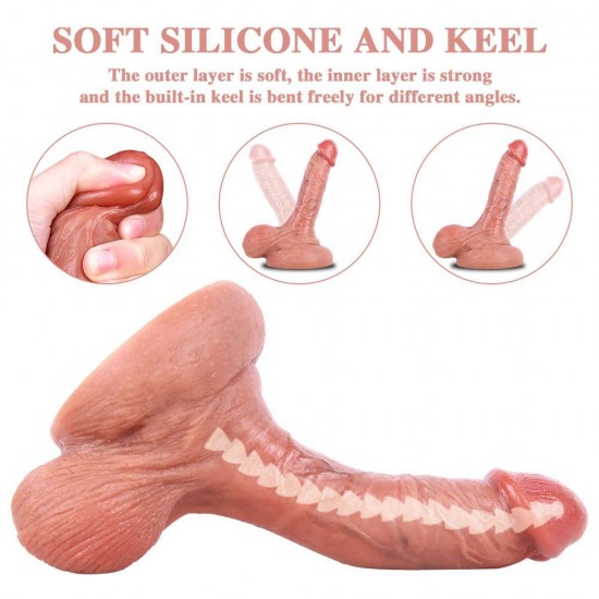 7.9 Inch Ultra Realistic Dual Density Silicone Built-in Keel Strong Suction Cup Dildo with Balls