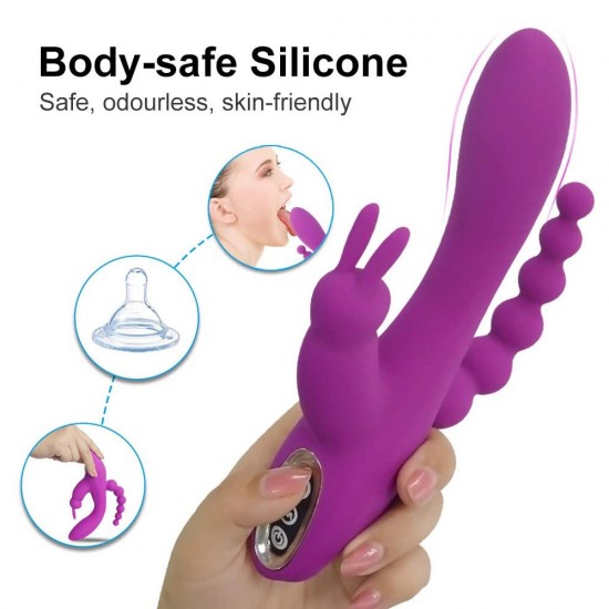 3 In 1 Rabbit Vibrator G Spot Clitoris Stimulation Clit Anal Stimulating Rechargeable