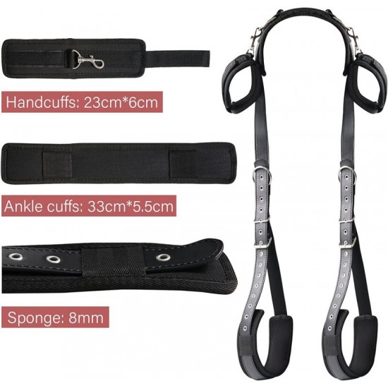BDSM Toys Set with Handcuffs and Leg Straps Cuffs, Adjustable Wrist Thigh Restraint Ropes and Soft Tie Set