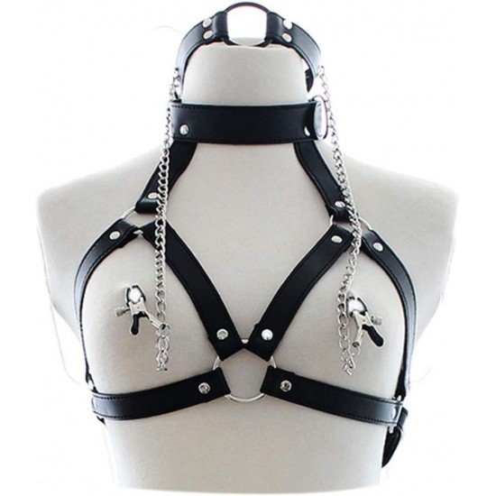 BDSM Toys Nipple Clamp SM Chest Harness Breast Clamp Neck Collar Restraint for Sex Game