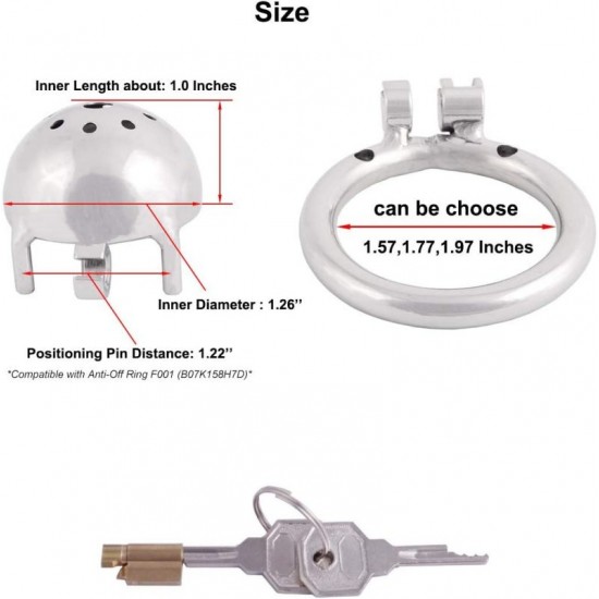Metal Chastity Device Male Comfortable Virginity Lock Chastity Belt with Small Cage (1.97 inch / 50mm)