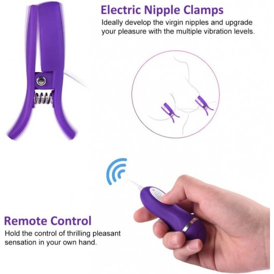 Nipple Clamp Vibrating Breast Clamps Electric 10-Mode Nipple Stimulator Remote Control Adult Toys