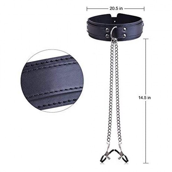 Nipple Clamps Neck Collar with Metal Chain BDSM Sex Toys