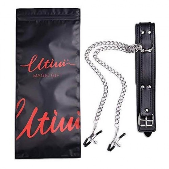 Nipple Clamps Neck Collar with Metal Chain BDSM Sex Toys