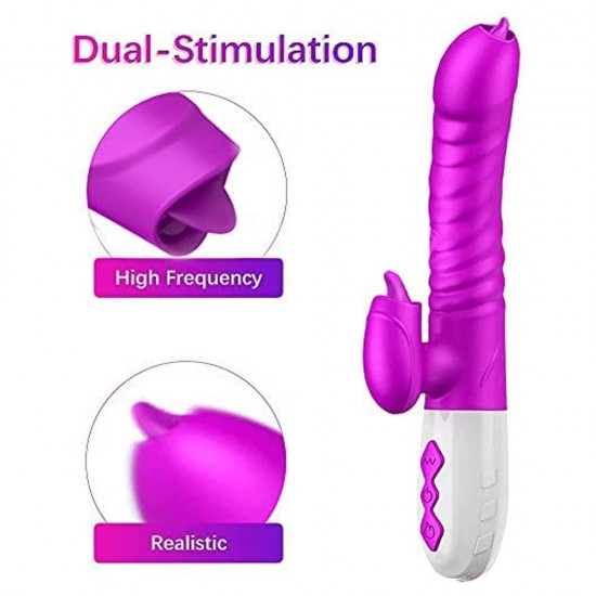 Rabbit Vibrator with 2 Vibrating Tongues Thrusting Sex Toys for Women Clitoris Stimulation India 1