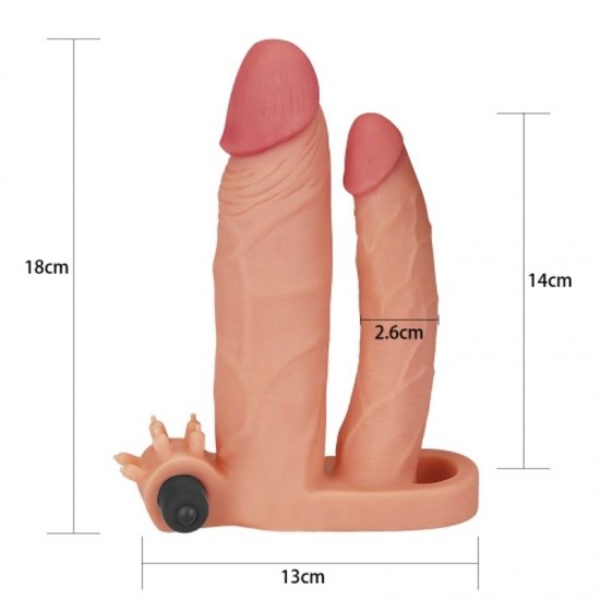 Add 1" Pleasure X Tender Vibrating Double Penis Sleeve