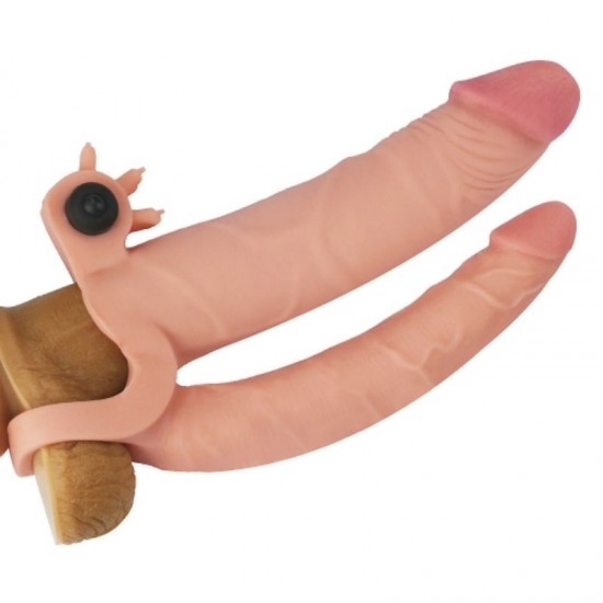 Add 1" Pleasure X Tender Vibrating Double Penis Sleeve