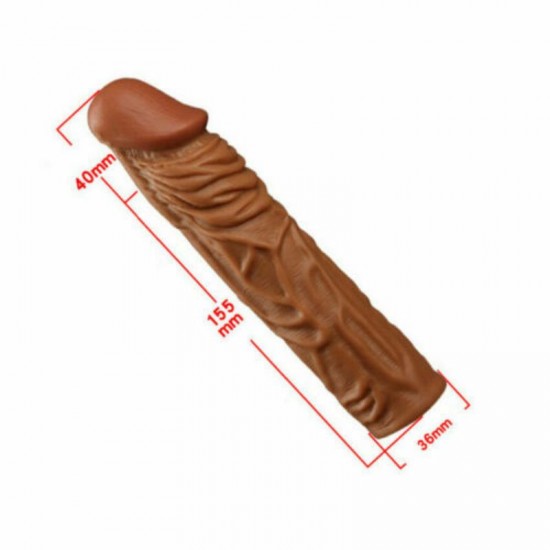 8 Inches Realistic Chocolate Brown Penis Extender Sleeve