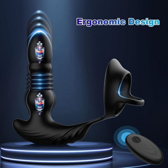 App & Remote Control Anal Vibrator with Cock Ring 9 Thrusting & Vibrating Modes