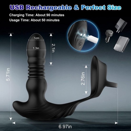 App & Remote Control Anal Vibrator with Cock Ring 9 Thrusting & Vibrating Modes