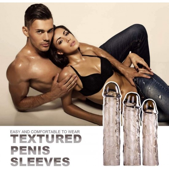 Washable Condom Reusable Penis Sleeve Extender Ultra-Soft Extension (3pcs Small, Medium and Large Included)