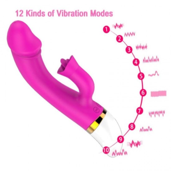 12 Speed Silicone Penis Vibrator With Tongue