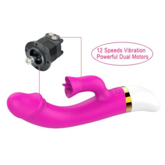 12 Speed Silicone Penis Vibrator With Tongue