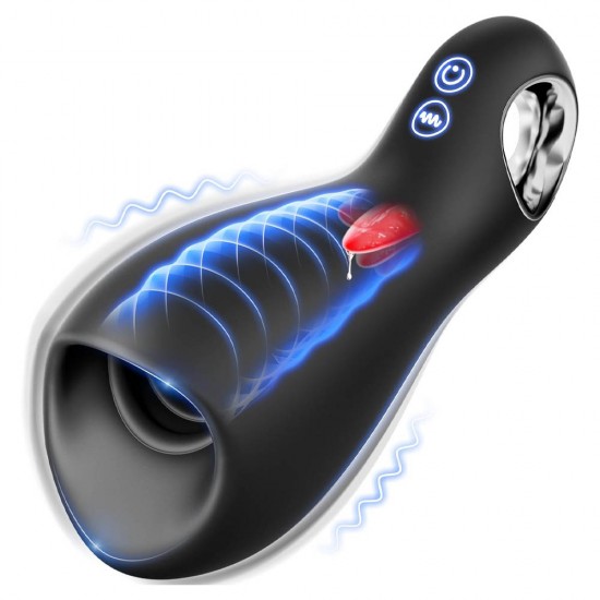 10 Vibrating & 5 Tongue Licking Male Masturbator Penis Trainer Pump with Loop-Handle for Training & Prolong Endurance