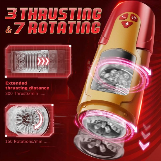 Automatic Masturbator Cup with 7 Rotating & 3 Thrusting Mode Realistic Pocket Pussy Adult Sex Toy