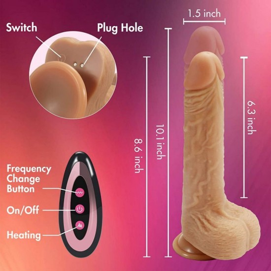 8.6 Inch Thrusting Liquid Silicone Dildo with 10 Vibration & Heat 3 Rotation & Speed