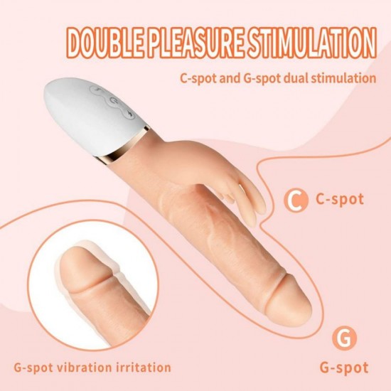 Realistic Rabbit Vibrating Dildo G Spot Clitoral Thrusting Dildo Rechargeable Heating 3 Thrusting Rotating & 8 Vibration Modes for Clitoris Vagina Stimulation