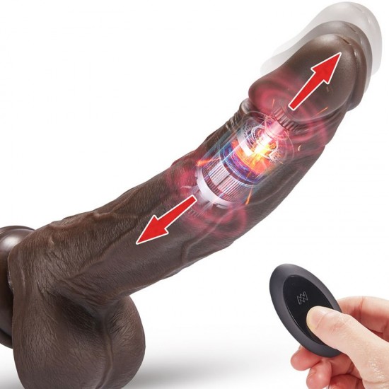 8.7" Wireless Big Black Dildo with 5 Thrusting speeds 10 Vibrating patterns