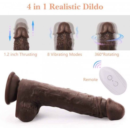8.5 Inch Thrusting Black Silicone Dildo with 8 Vibrating Modes