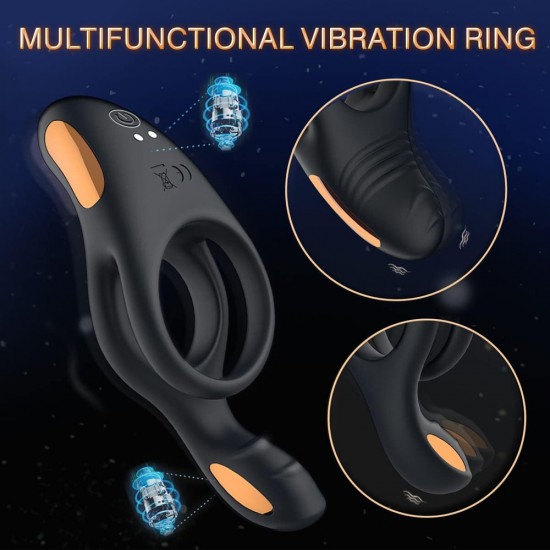 10 Vibration Modes Penis Ring for Men Medical Silicone Waterproof Sex Toys for Adult Couples Black