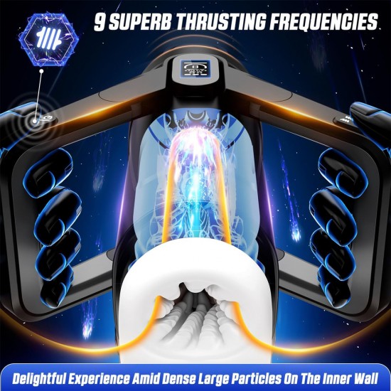Male Sex Toy with 9 Thrusting & 9 Scrotal Vibrations & Wing Handle Design with LCD Display Penis Pump, Pocket Pussy Sex Games Machine