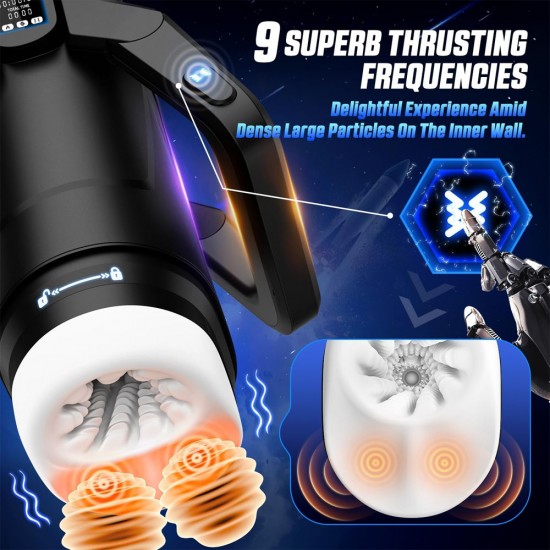 Male Sex Toy with 9 Thrusting & 9 Scrotal Vibrations & Wing Handle Design with LCD Display Penis Pump, Pocket Pussy Sex Games Machine