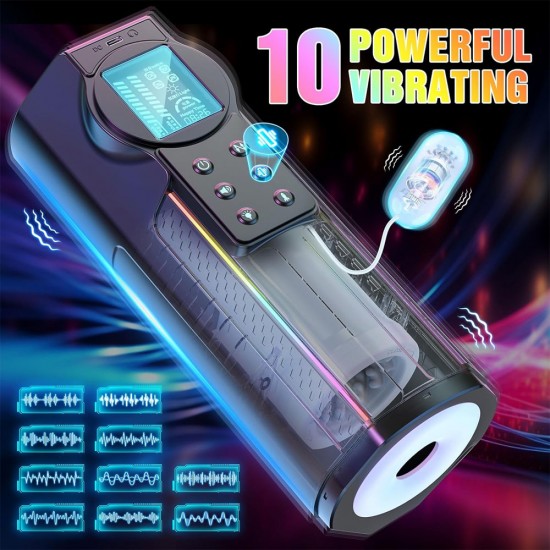 Sex Machine with LCD Display with 10 Thrusting &10 Vibrating Modes Electric Penis Pump (Black)